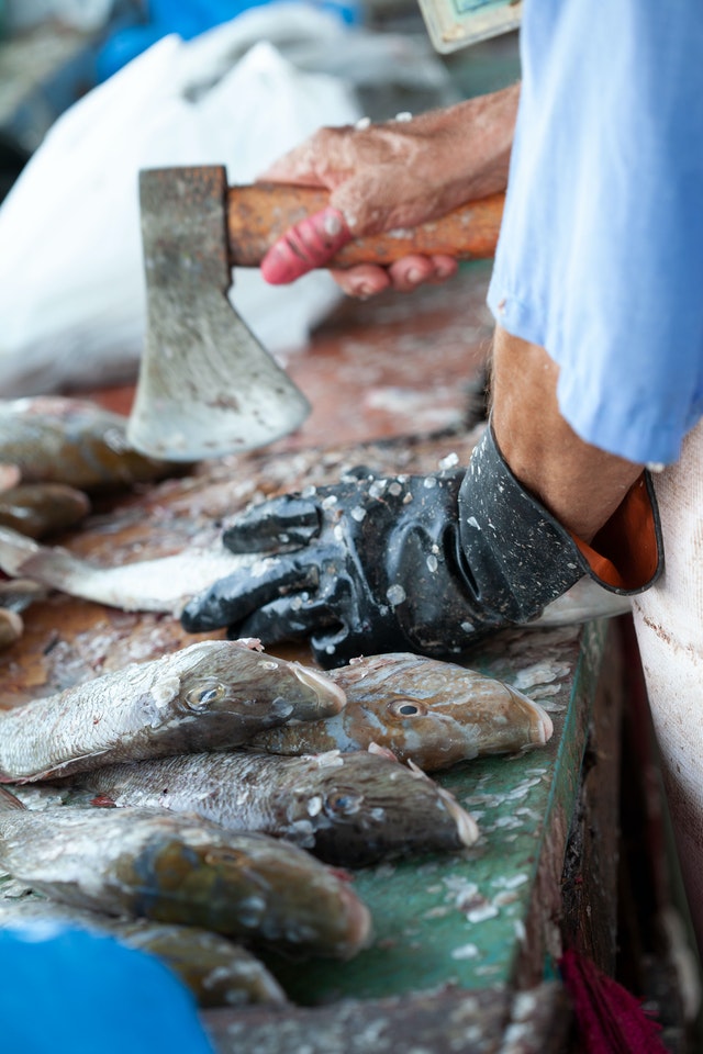 man cleaning fish